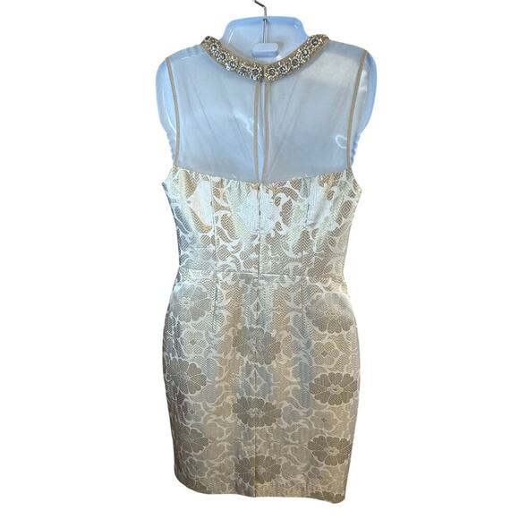 New MAGGY LONDON Starry Night Metallic Jacquard Sheath Dress Beaded Collar SZ 4 - Picture 5 of 10